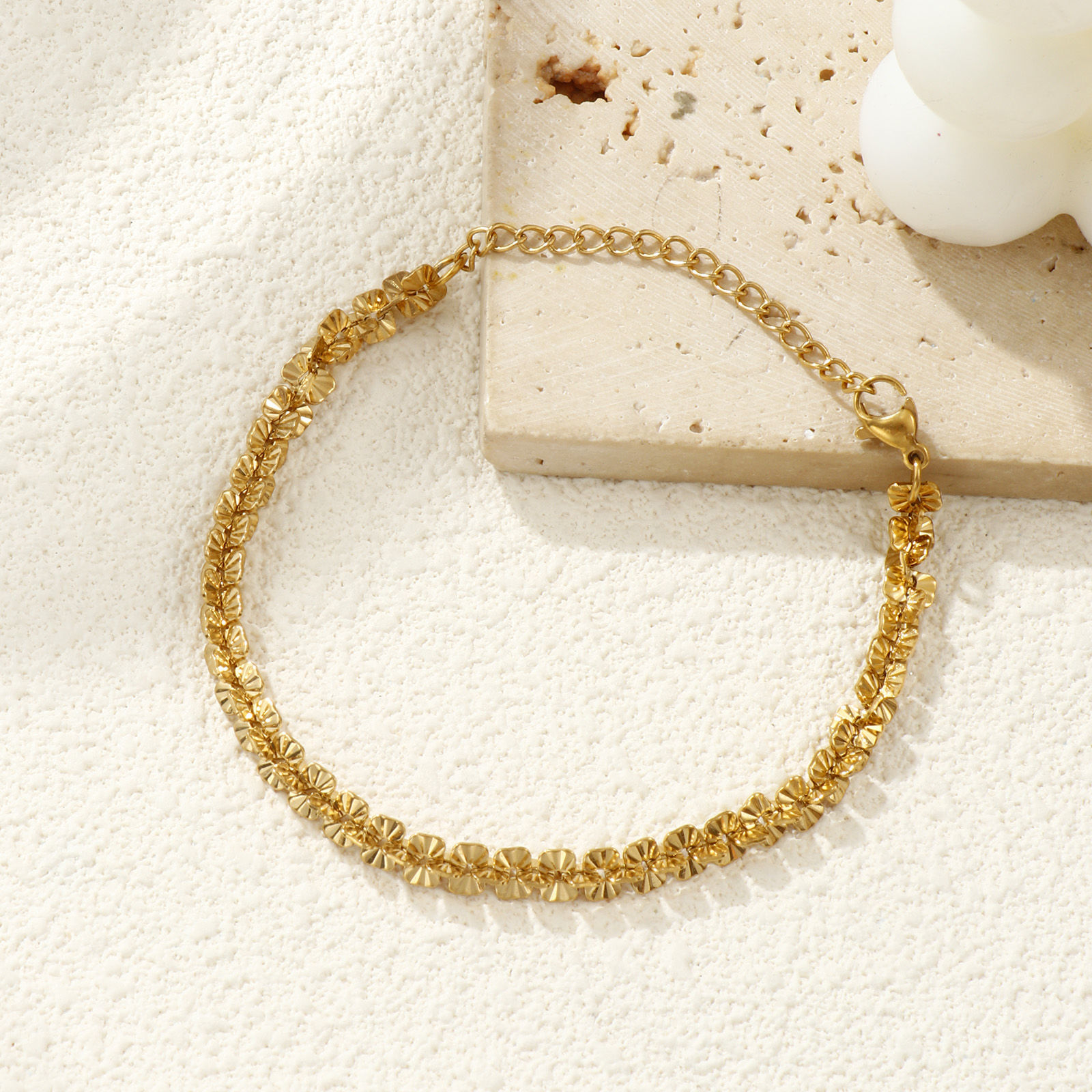 Picture of 1 Piece Eco-friendly PVD Vacuum Plating Minimalist Exquisite 18K Real Gold Plated 304 Stainless Steel Textured Chain Bracelets Unisex Gift 17cm(6.7") long