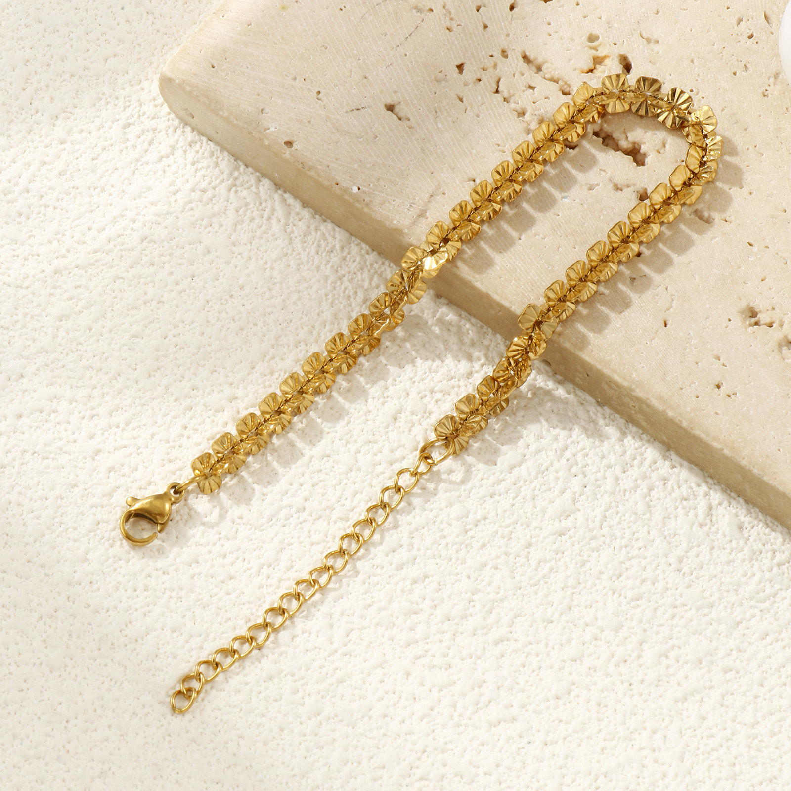 Picture of 1 Piece Eco-friendly PVD Vacuum Plating Minimalist Exquisite 18K Real Gold Plated 304 Stainless Steel Textured Chain Bracelets Unisex Gift 17cm(6.7") long