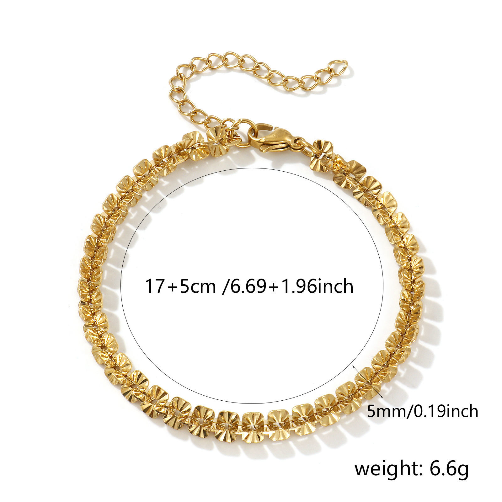 Picture of 1 Piece Eco-friendly PVD Vacuum Plating Minimalist Exquisite 18K Real Gold Plated 304 Stainless Steel Textured Chain Bracelets Unisex Gift 17cm(6.7") long
