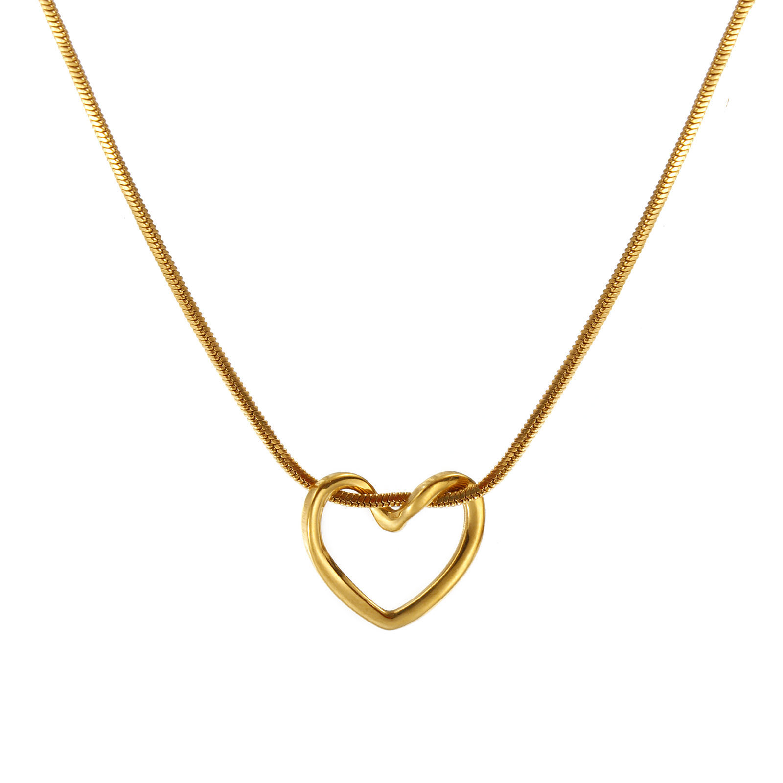 Picture of 18K Real Gold Plated Square Snake Chain Heart Pendant Charm Necklace, 304 Stainless Steel 45cm(17.7"), For Women, Valentine's Day Exquisite Gift, Eco-friendly PVD Vacuum Plating, 1 Piece