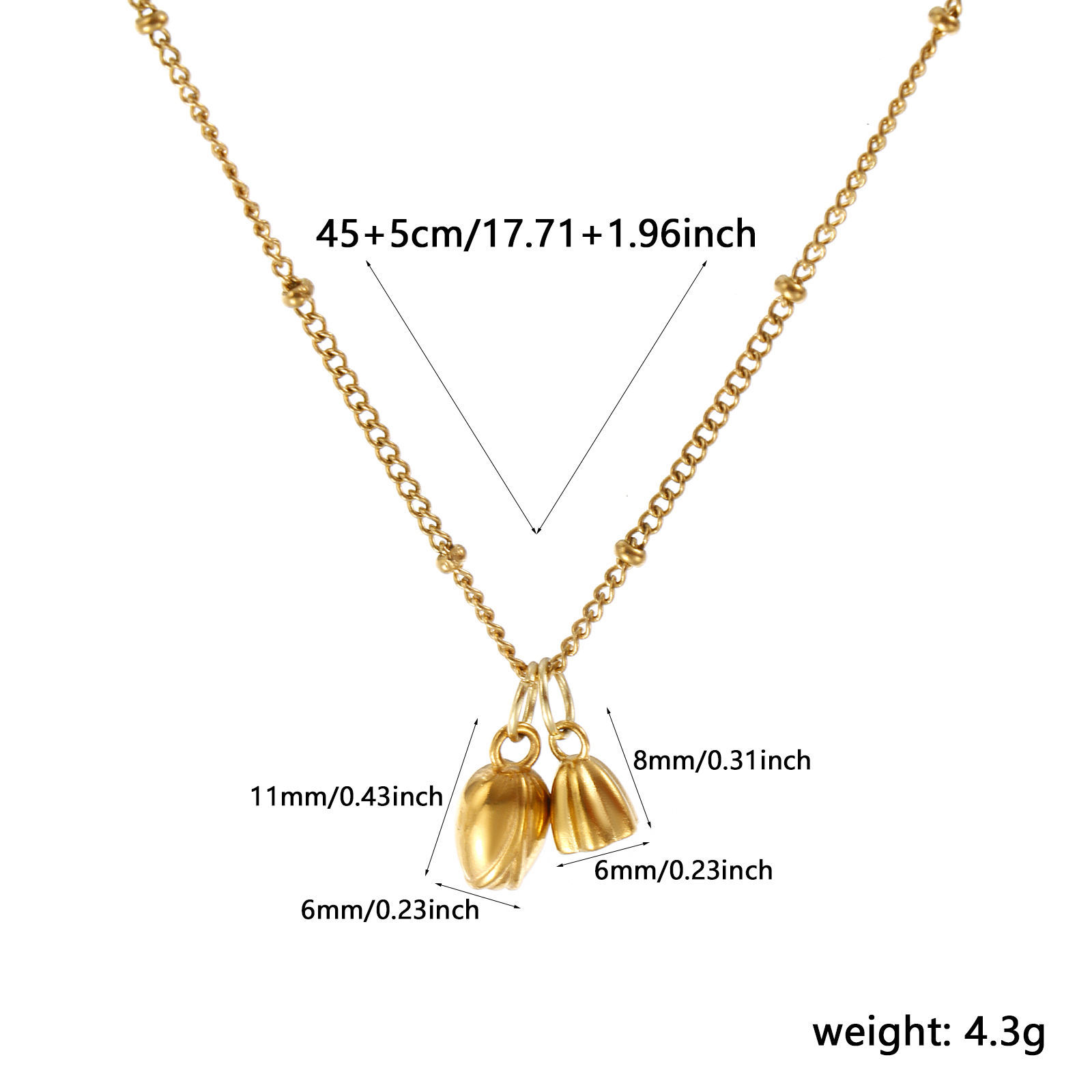 Picture of 18K Real Gold Plated Curb Link Chain Lotus Flower Pendant Charm Necklace, 304 Stainless Steel 45cm(17.7") + 5cm(2"), For Women, 3D, Exquisite Stylish Gift, Eco-friendly PVD Vacuum Plating, 1 Piece