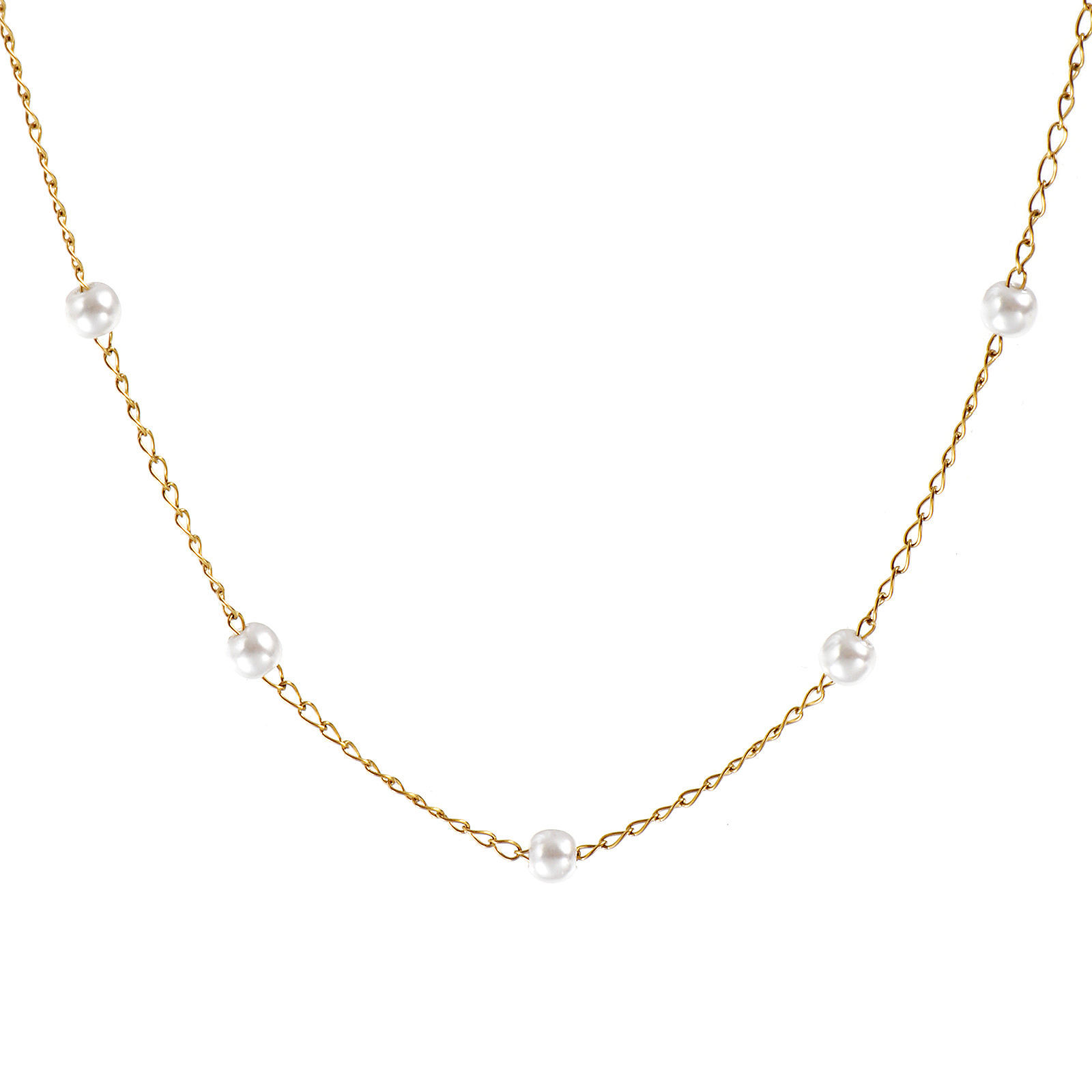 Picture of 1 Piece 18K Real Gold Plated Beaded Chain Necklace, 304 Stainless Steel & Acrylic 45cm(17.7") + 5cm(2"), Chain Size: 1.4mm, For Women, White Acrylic Imitation Pearl, Minimalist Exquisite Gift, Eco-friendly