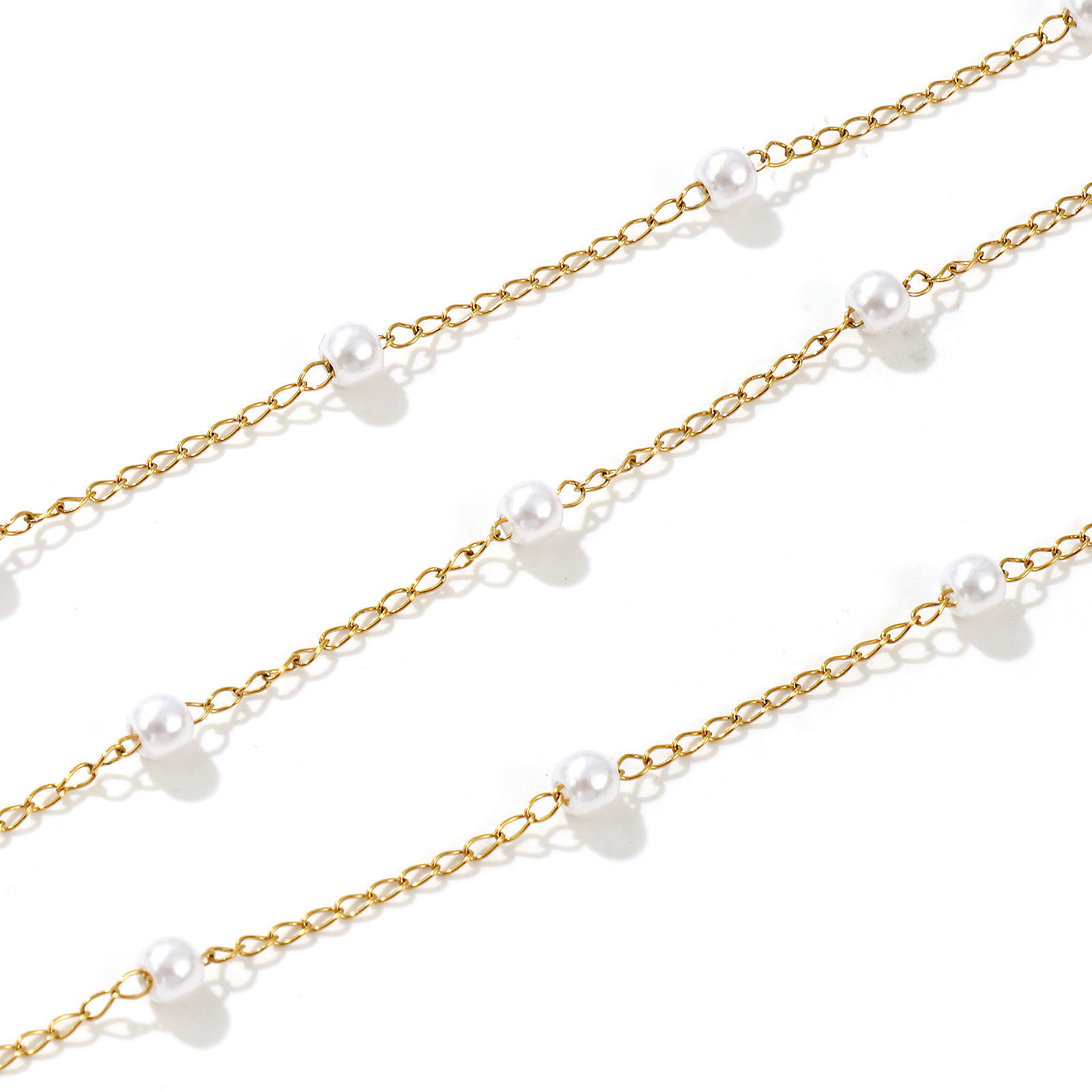 Picture of 1 Piece 18K Real Gold Plated Beaded Chain Necklace, 304 Stainless Steel & Acrylic 45cm(17.7") + 5cm(2"), Chain Size: 1.4mm, For Women, White Acrylic Imitation Pearl, Minimalist Exquisite Gift, Eco-friendly