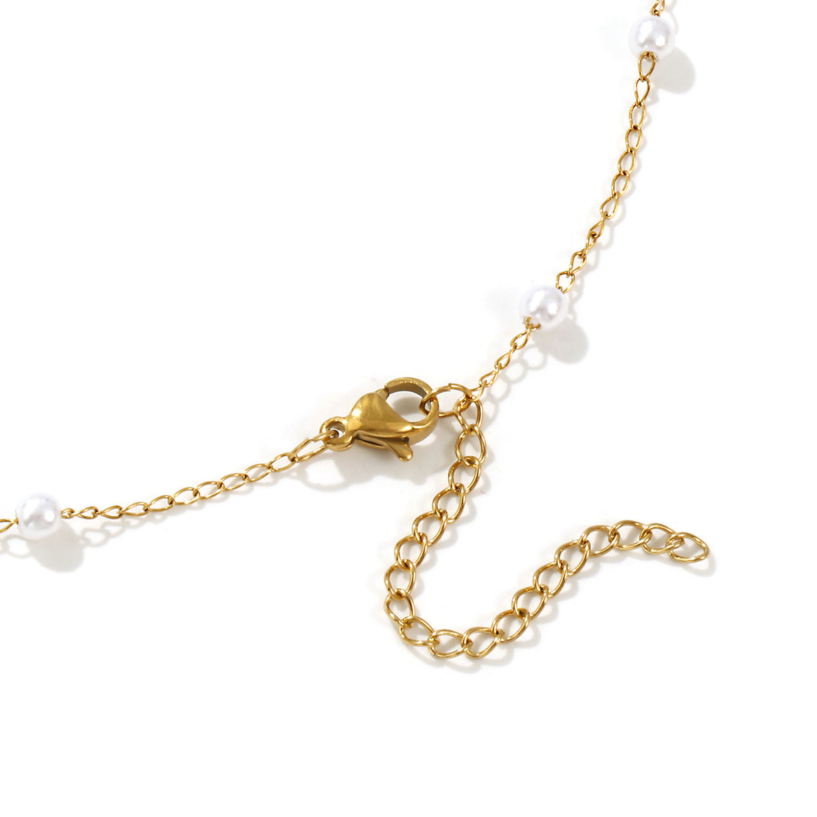 Picture of 1 Piece 18K Real Gold Plated Beaded Chain Necklace, 304 Stainless Steel & Acrylic 45cm(17.7") + 5cm(2"), Chain Size: 1.4mm, For Women, White Acrylic Imitation Pearl, Minimalist Exquisite Gift, Eco-friendly