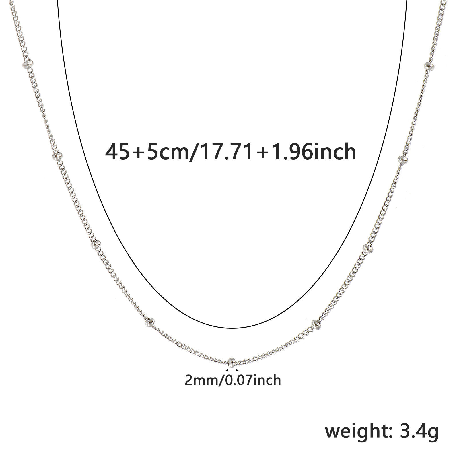 Изображение 2 ШТ Серебряный Тон Снаряженные Цепи Ожерелья, 304 Нержавеющая Сталь 45см + 5см, Размер цепи: 1мм, Для женщин, Минималистский Изысканный подарок, Экологичный