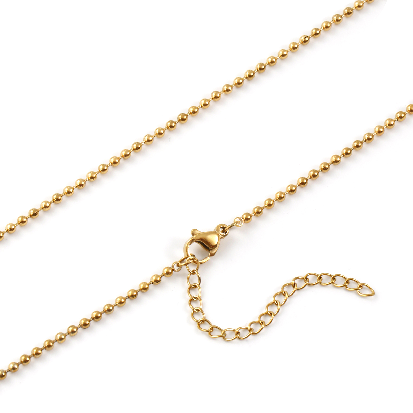Picture of 2 PCs 18K Real Gold Plated Ball Chain Necklace, 304 Stainless Steel 45cm(17.7") + 5cm(2"), Chain Size: 2mm, For Women, Minimalist Exquisite Gift, Eco-friendly PVD Vacuum Plating