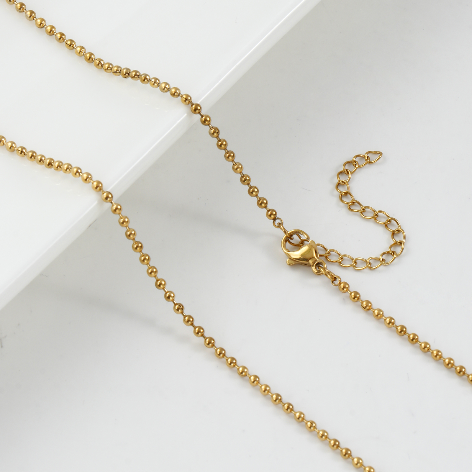 Picture of 2 PCs 18K Real Gold Plated Ball Chain Necklace, 304 Stainless Steel 45cm(17.7") + 5cm(2"), Chain Size: 2mm, For Women, Minimalist Exquisite Gift, Eco-friendly PVD Vacuum Plating