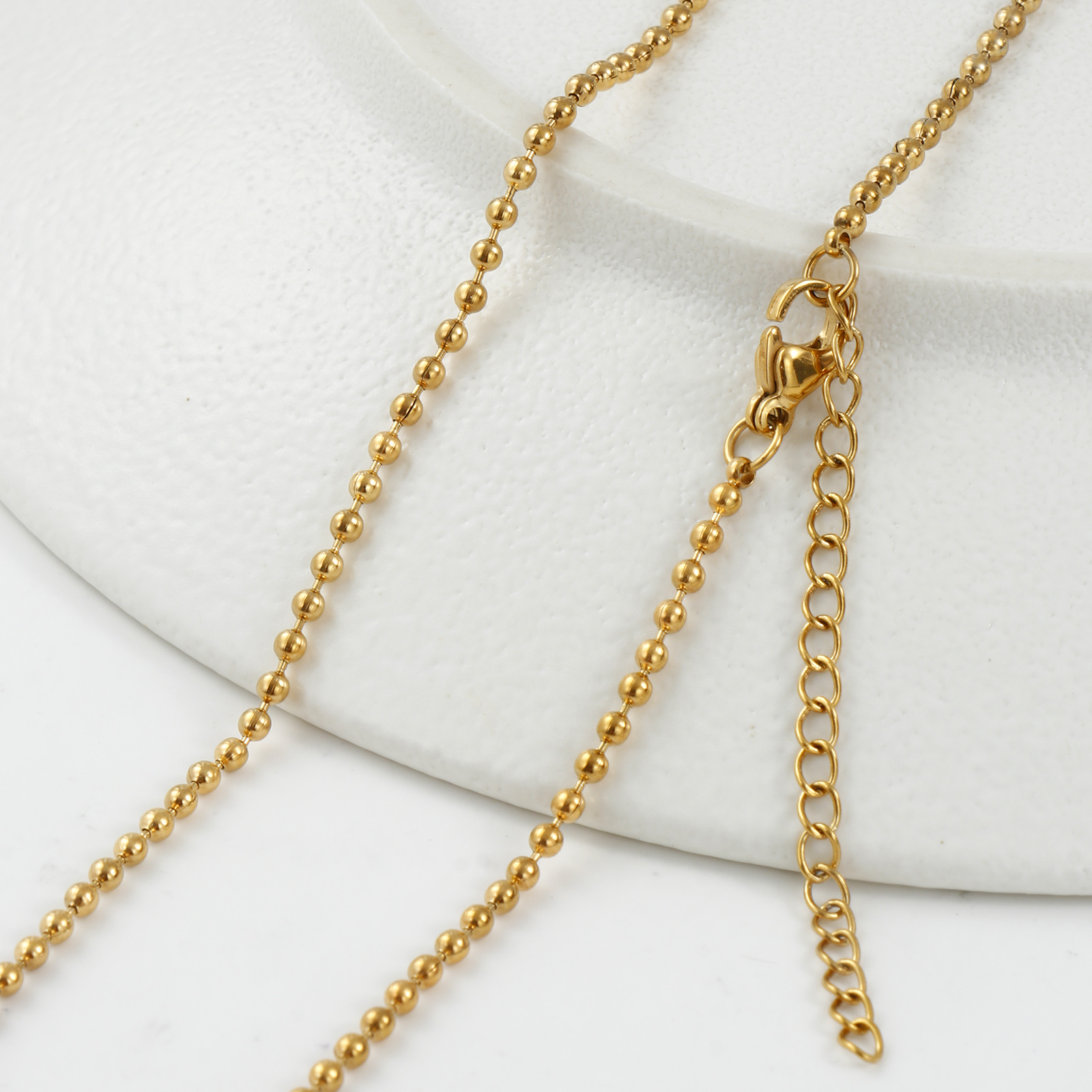 Picture of 2 PCs 18K Real Gold Plated Ball Chain Necklace, 304 Stainless Steel 45cm(17.7") + 5cm(2"), Chain Size: 2mm, For Women, Minimalist Exquisite Gift, Eco-friendly PVD Vacuum Plating
