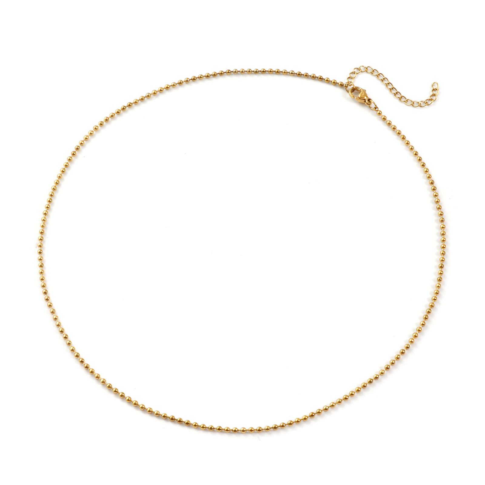Picture of 2 PCs 18K Real Gold Plated Ball Chain Necklace, 304 Stainless Steel 45cm(17.7") + 5cm(2"), Chain Size: 2mm, For Women, Minimalist Exquisite Gift, Eco-friendly PVD Vacuum Plating