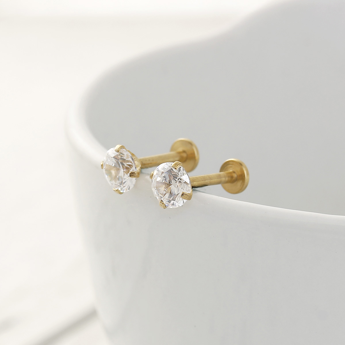 Picture of Stainless Steel Ear Post Stud Earrings Gold Plated Round Clear Rhinestone 11mm x 5mm, Post/ Wire Size: 1.4mm, 1 Piece