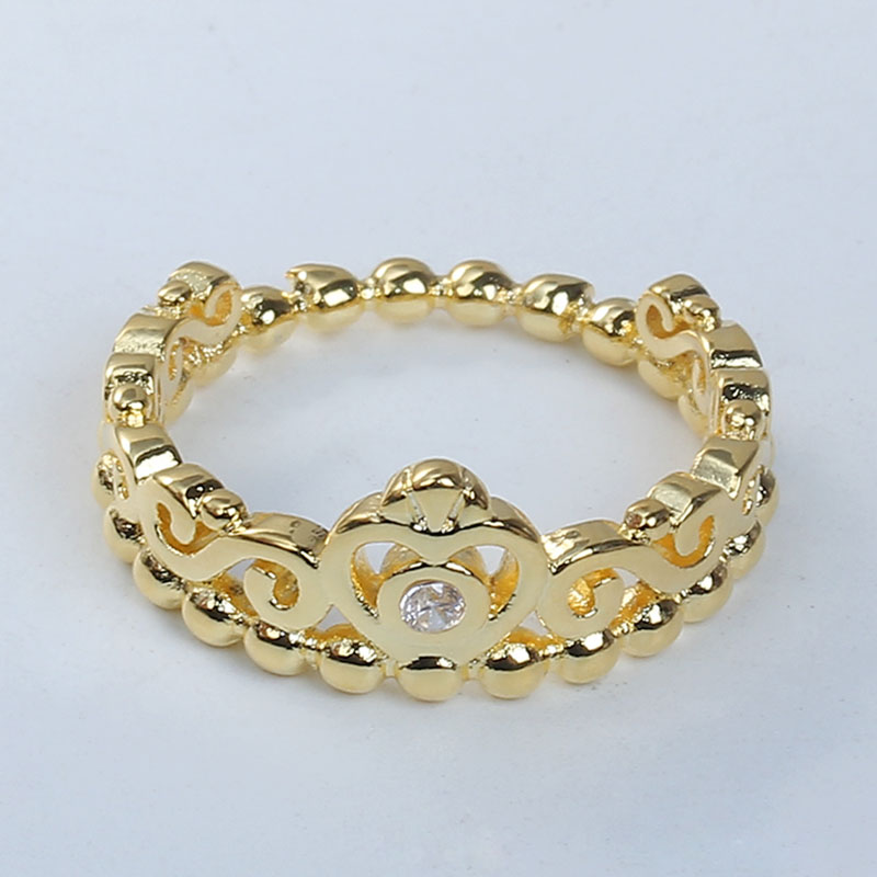 Изображение Латунь Нерегулируемый Кольца Позолоченный Корона Прозрачный Горный Хрусталь 16.5мм(Американский Размер 6), 1 ШТ