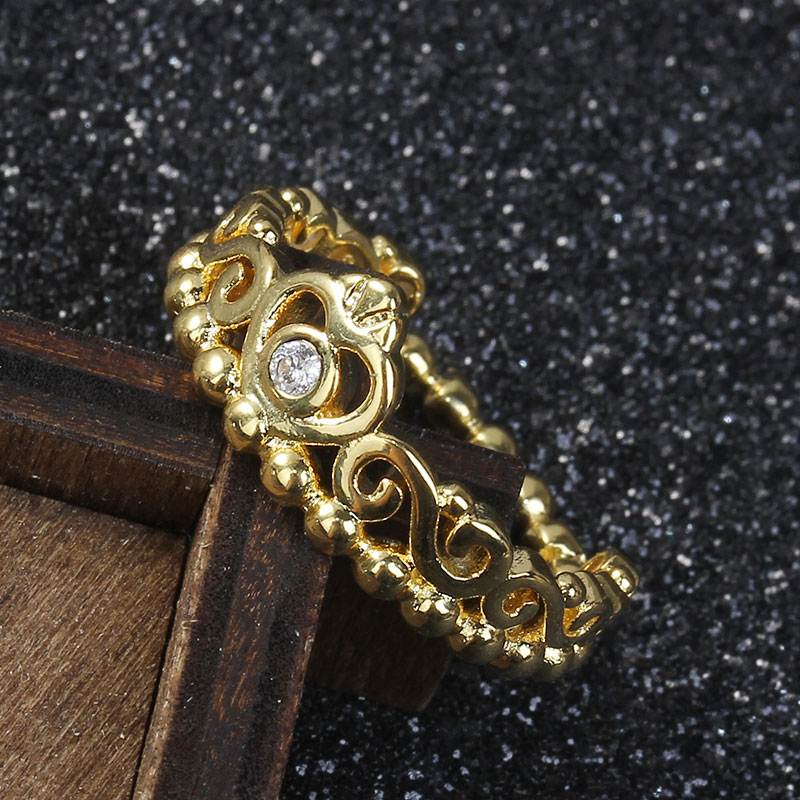 Изображение Латунь Нерегулируемый Кольца Позолоченный Корона Прозрачный Горный Хрусталь 16.5мм(Американский Размер 6), 1 ШТ