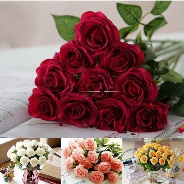Picture of Faux Silk Artificial Flower Rose Flower White 45cm, 1 Piece