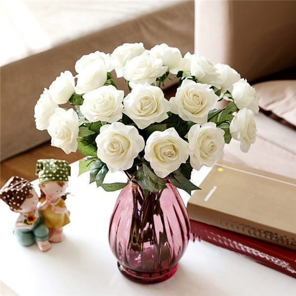 Picture of Faux Silk Artificial Flower Rose Flower White 45cm, 1 Piece