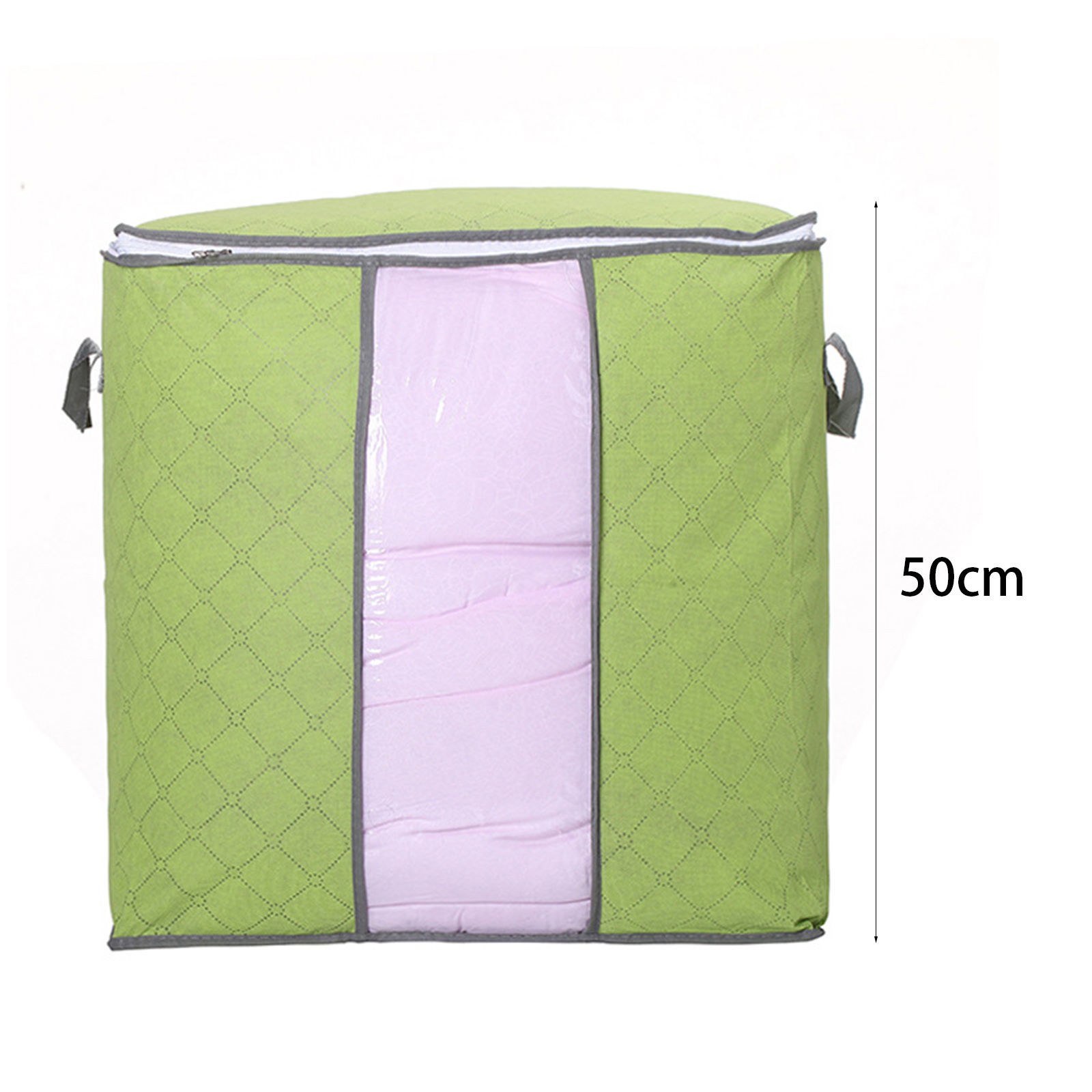 Picture of 1 Piece Bamboo Carbon Fiber Quilted Clothing Storage Container Bags Green Rectangle Grid Checker 50cm x 45cm