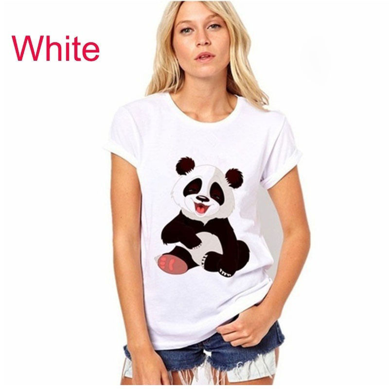 Picture of 1 Piece Cotton Polyester Blend T-shirt White Panda For Women Size M