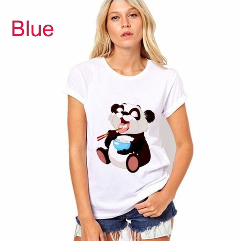 Picture of 1 Piece Cotton Polyester Blend T-shirt White Panda For Women Size M