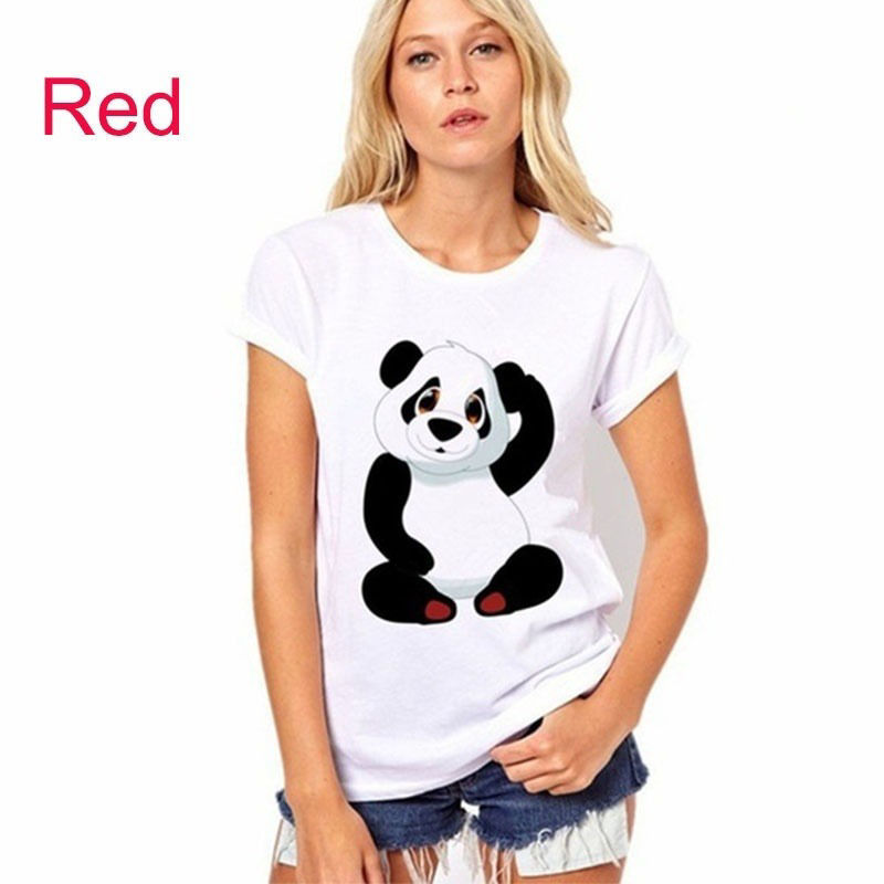 Picture of 1 Piece Cotton Polyester Blend T-shirt White Panda For Women Size M