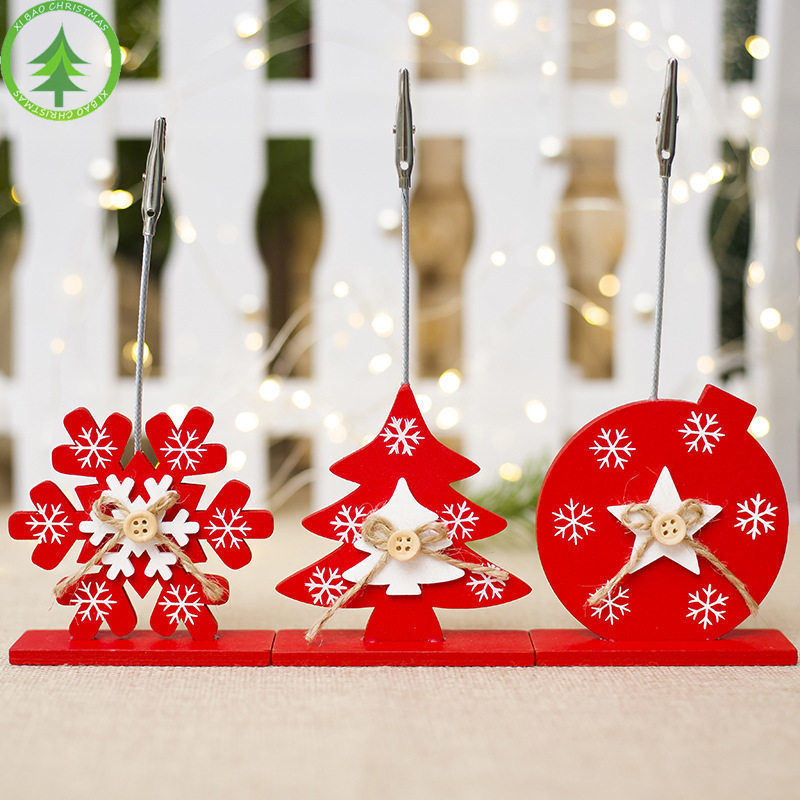 Bild von 1 Stück Natürliches Holz Notizen Nachricht Büroklammern Weihnachten Schneeflocke Weiß & Rot
