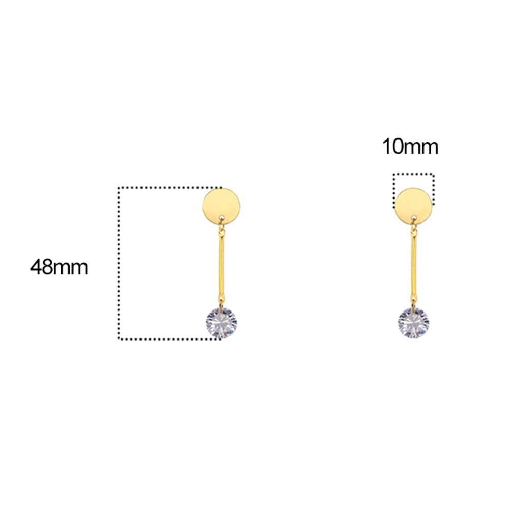 Picture of 316 Titanium Steel Earrings Gold Plated Round Clear Cubic Zirconia 4.8cm(1 7/8") x 1cm(3/8"), Post/ Wire Size: (20 gauge), 1 Pair”