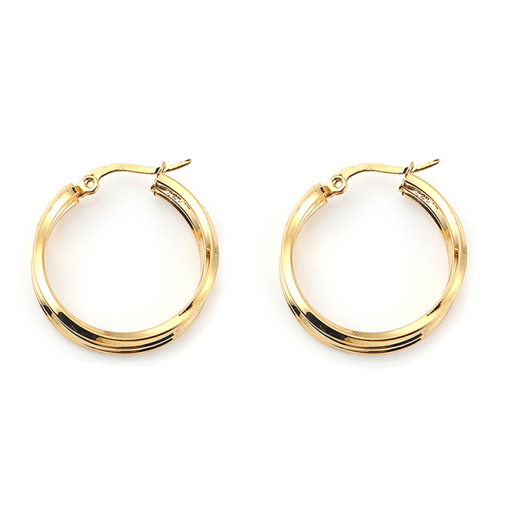 Imagen de 316 Titanio Acero Pendientes Círculos Chapado en Oro Anillo 25mm Dia., Post/ Wire Size: (21 gauge), 1 Par”