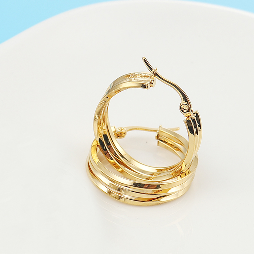 Imagen de 316 Titanio Acero Pendientes Círculos Chapado en Oro Anillo 25mm Dia., Post/ Wire Size: (21 gauge), 1 Par”