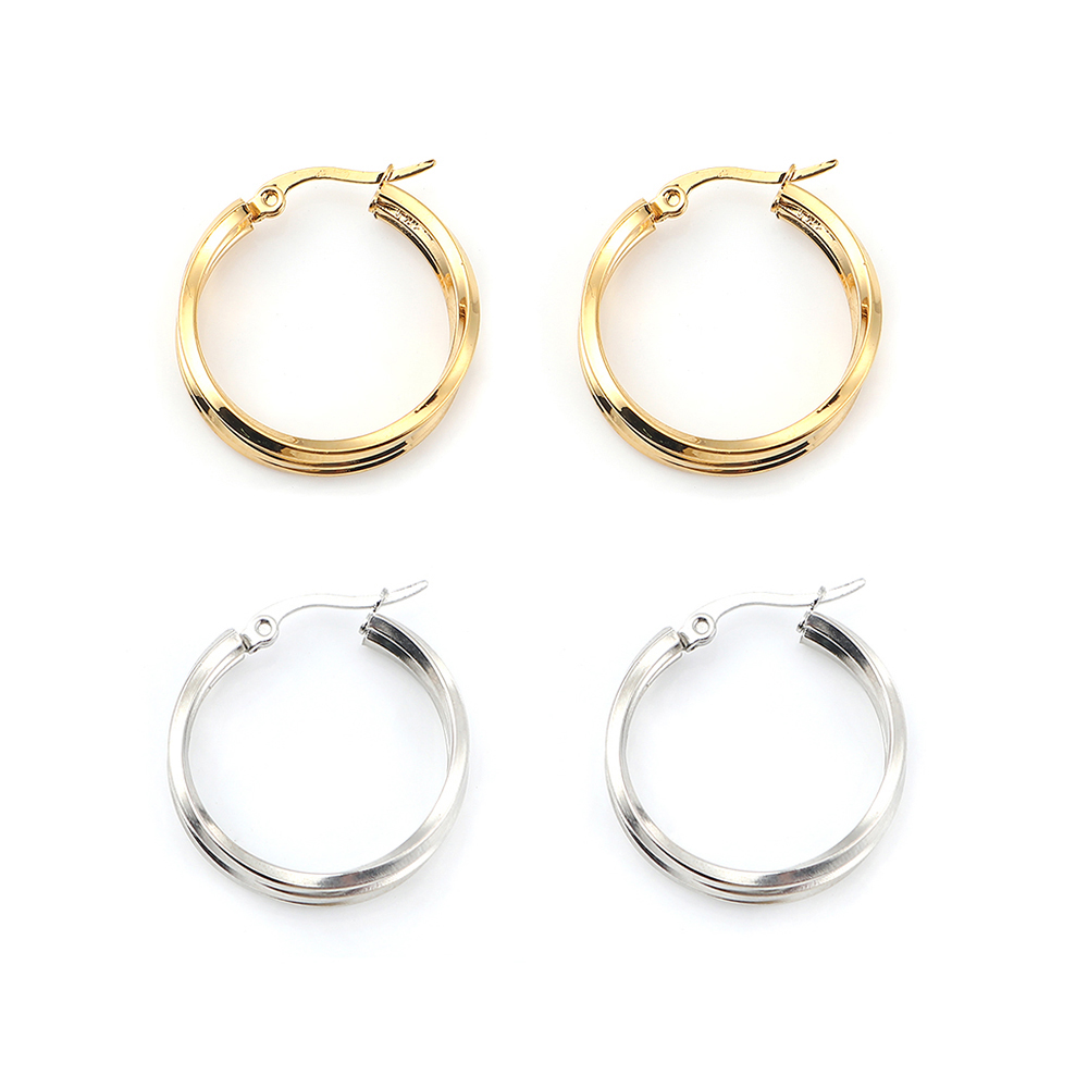 Imagen de 316 Titanio Acero Pendientes Círculos Chapado en Oro Anillo 25mm Dia., Post/ Wire Size: (21 gauge), 1 Par”