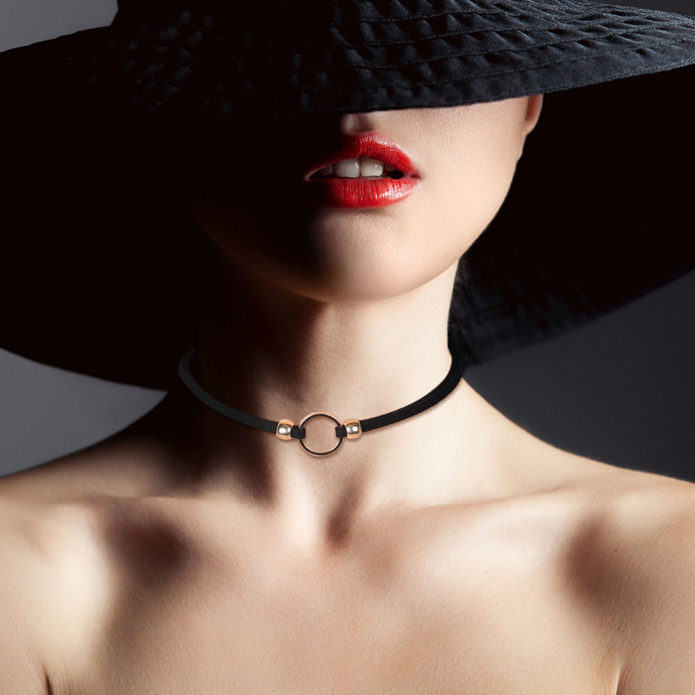 Imagen de 1 Unidad Terciopelo Estilo Ins Collar Gargantilla Chapado en Oro Anillo 32cm longitud