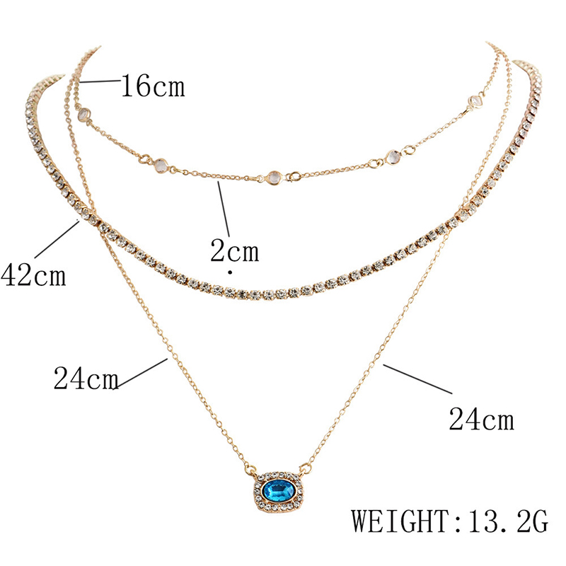 Picture of Multilayer Layered Necklace Gold Plated Blue Rectangle Clear Rhinestone 1 Piece