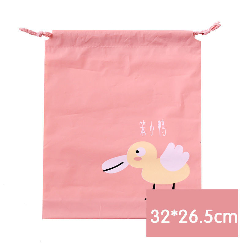 Picture of 1 Piece Poly Ethylene Drawstring Storage Bags Pink Rectangle Duck Waterproof 32cm x 26.5cm