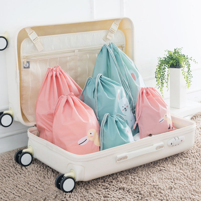 Picture of 1 Piece Poly Ethylene Drawstring Storage Bags Pink Rectangle Duck Waterproof 32cm x 26.5cm