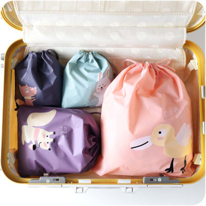 Picture of 1 Piece Poly Ethylene Drawstring Storage Bags Pink Rectangle Duck Waterproof 32cm x 26.5cm