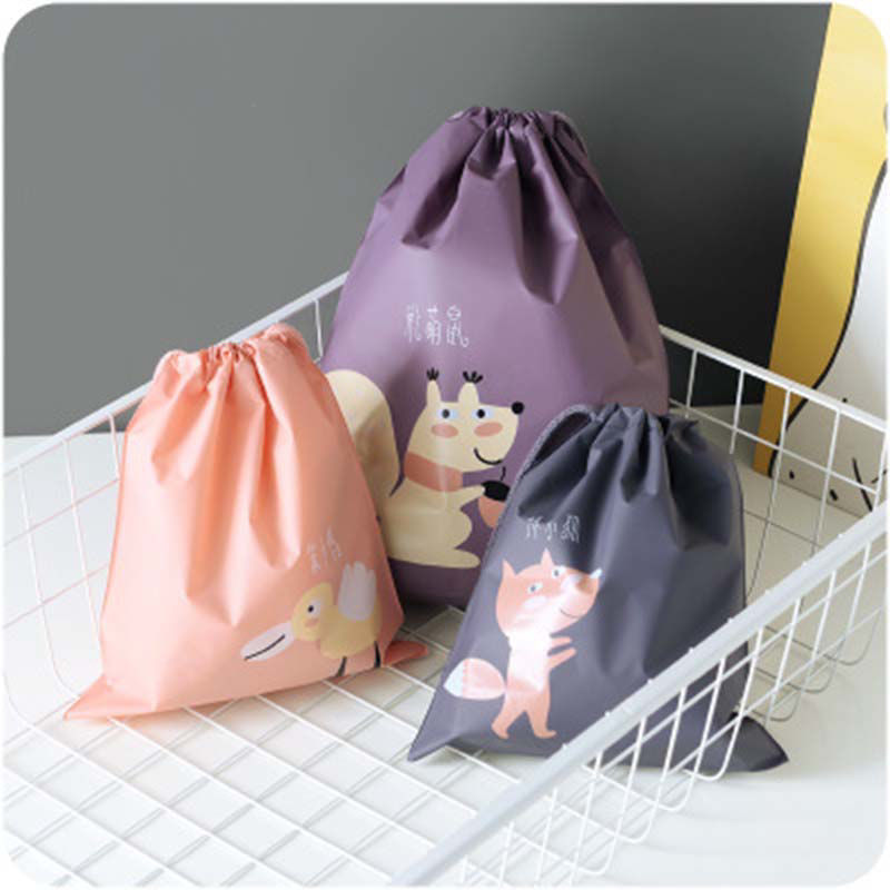 Picture of 1 Piece Poly Ethylene Drawstring Storage Bags Pink Rectangle Duck Waterproof 32cm x 26.5cm