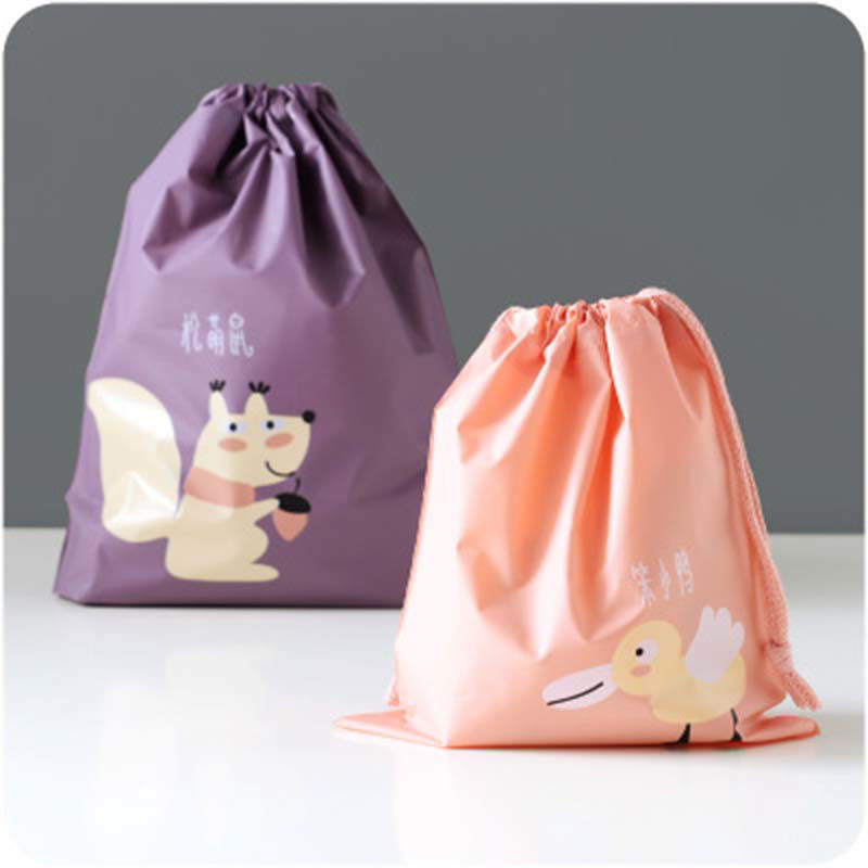 Picture of 1 Piece Poly Ethylene Drawstring Storage Bags Pink Rectangle Duck Waterproof 32cm x 26.5cm