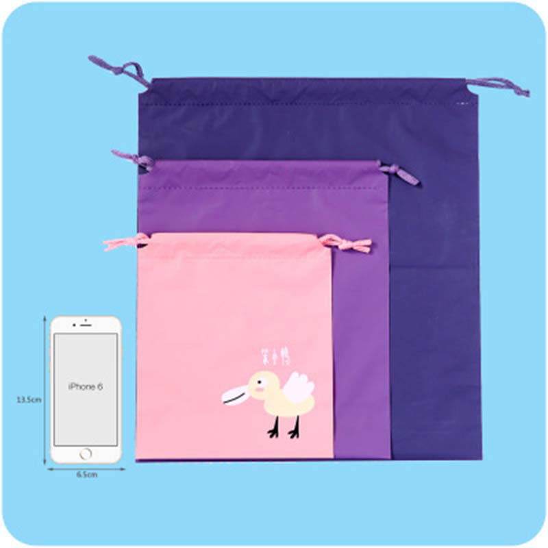 Picture of 1 Piece Poly Ethylene Drawstring Storage Bags Pink Rectangle Duck Waterproof 32cm x 26.5cm