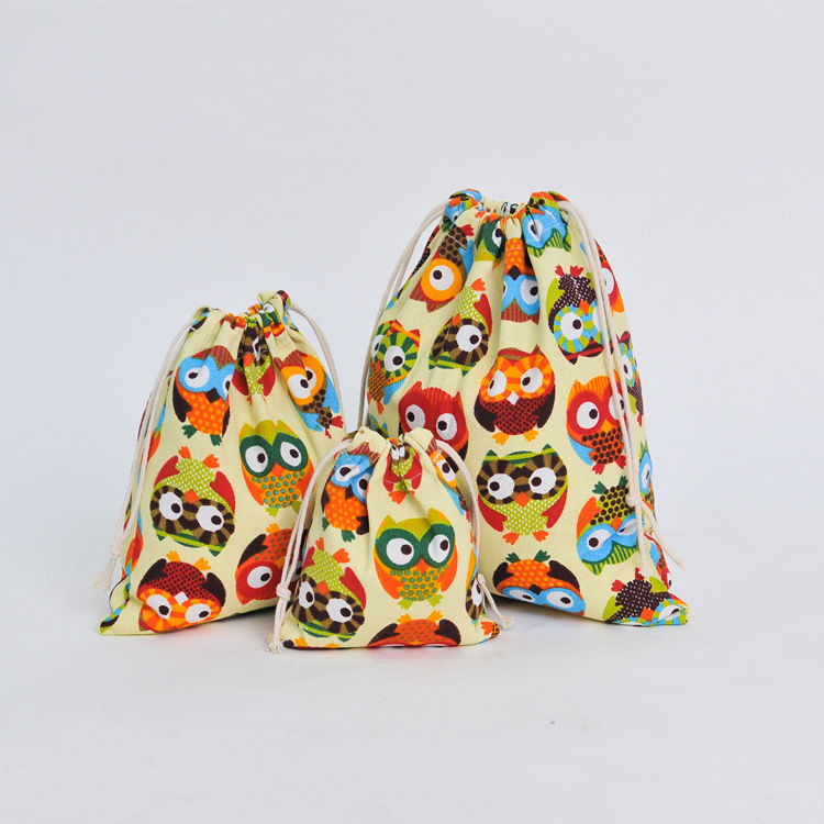 Picture of 1 Piece Canvas Drawstring Storage Bags Multicolor Rectangle Owl 32cm x 25cm