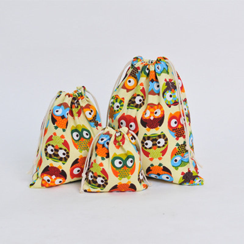 Picture of 1 Piece Canvas Drawstring Storage Bags Multicolor Rectangle Owl 32cm x 25cm