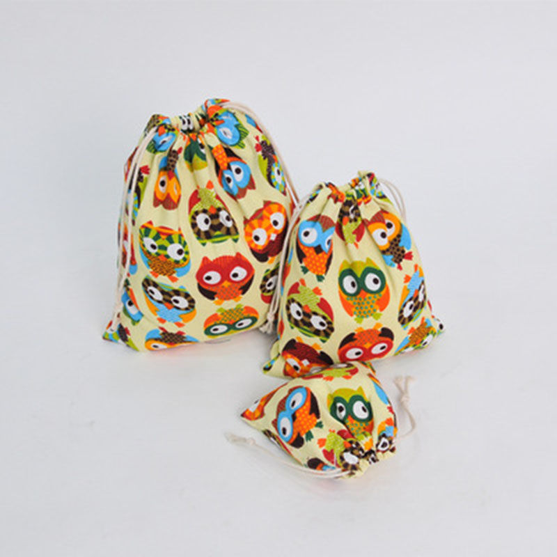 Picture of 1 Piece Canvas Drawstring Storage Bags Multicolor Rectangle Owl 32cm x 25cm