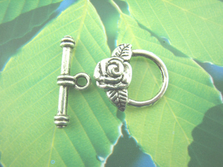 Picture of Zinc Based Alloy Toggle Clasps Round Antique Silver Color Flower 23mm x 8mm 19mm x 17mm, 20 Sets