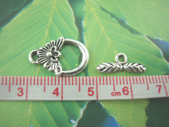 Bild von Knebelverschlüsse aus Zinklegierung, Ananas/Ananas-Frucht, Antiksilberfarben, Schmetterling, 16 mm x 6 mm, 18 mm x 12 mm, 40 Sets