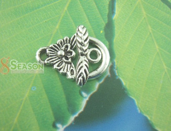 Bild von Knebelverschlüsse aus Zinklegierung, Ananas/Ananas-Frucht, Antiksilberfarben, Schmetterling, 16 mm x 6 mm, 18 mm x 12 mm, 40 Sets