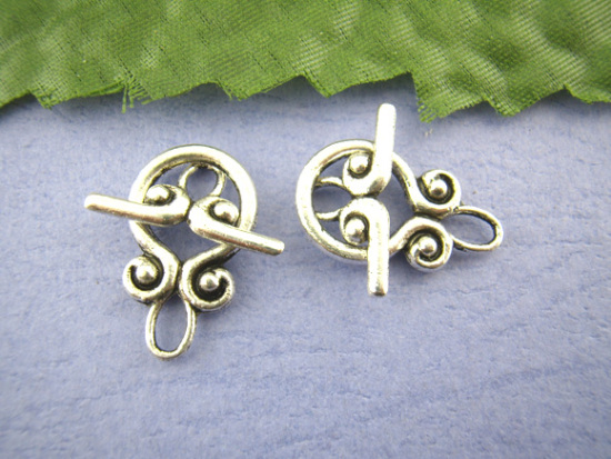 Bild von Knebelverschlüsse aus Zinklegierung für Flaschen, Antiksilberfarbe, 20 mm x 12 mm, 18 mm x 9 mm, 30 Sets