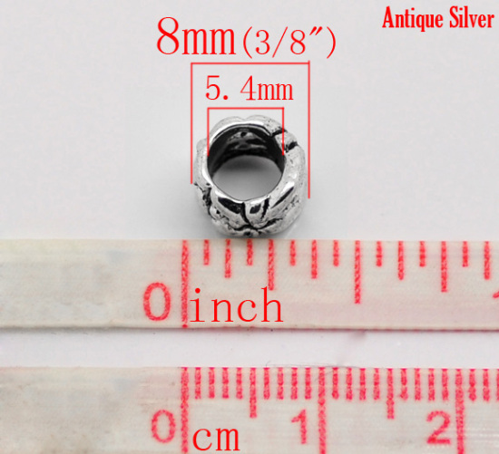 Picture of Zinc Metal Alloy European Style Large Hole Charm Beads Ornate Tube Antique Silver 8x6mm, 50PCs