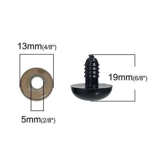Picture of Plastic Toy Doll Making Black Eye 19mm x18mm( 6/8" x 6/8") 13mm x4mm( 4/8" x 1/8"), 50 Sets