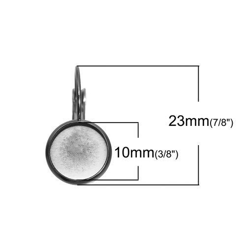 Image de Boucles d'Oreilles Clips Supports à Cabochons en Acier Inoxydable Rond Argent Mat (Cabochon Rapportable 10mm Dia.) 23mm x 12mm, Epaisseur de Fil: (20 gauge), 10 Pcs