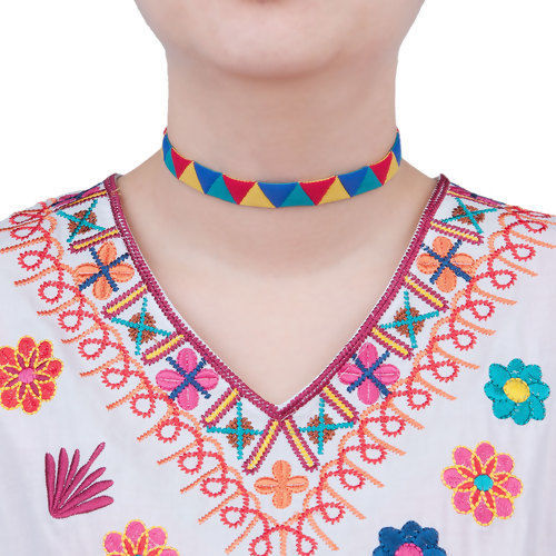 Bild von Stoff Böhmisch Stil Elastisch Choker Halskette Bunt Dreieck Muster 34cm lang, 1 Streif
