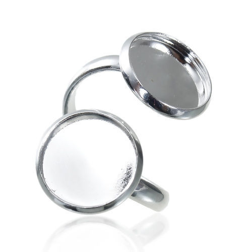 Picture of Brass Unadjustable Rings Round Silver Plated (Fits 12mm Dia.) 16.5mm( 5/8")(US Size 6), 5 PCs                                                                                                                                                                 