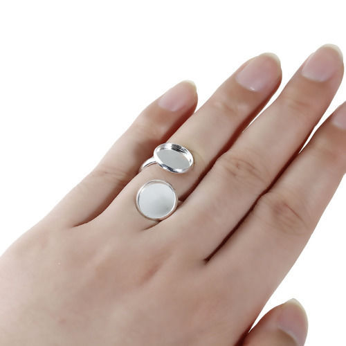 Picture of Brass Unadjustable Rings Round Silver Plated (Fits 12mm Dia.) 16.5mm( 5/8")(US Size 6), 5 PCs                                                                                                                                                                 