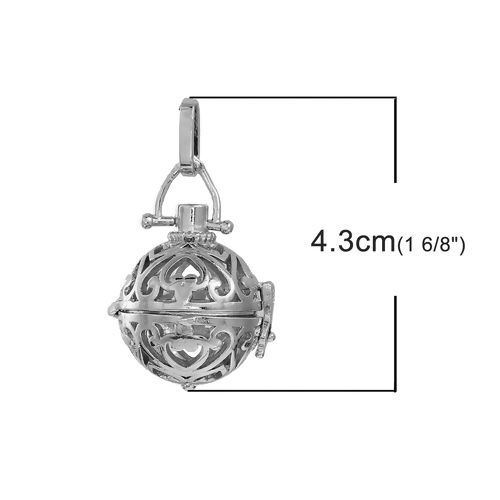 Image de Pendentif Bola de Grossesse en Cuivre Cœur Pouvoir Ouvrir Argent Mat (Taille de Perle Compatible: 16mm) 43mm x 25mm, 1 Pièce