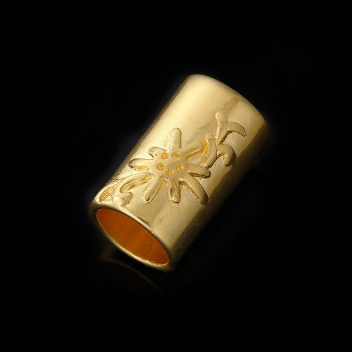 Image de Perles en Alliage de Zinc Colonne Doré Fleurs Gravé 20mm x 13mm, 10 Pcs